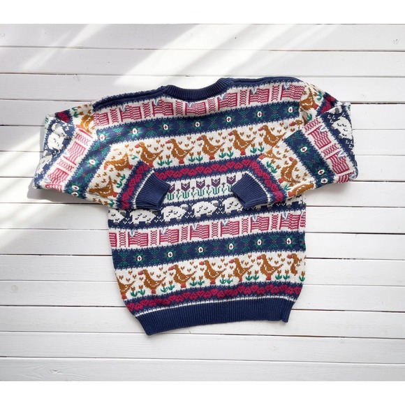 vtg‎ Ashley cottagecore duck sheep tulip sweater size M - Picture 4 of 4